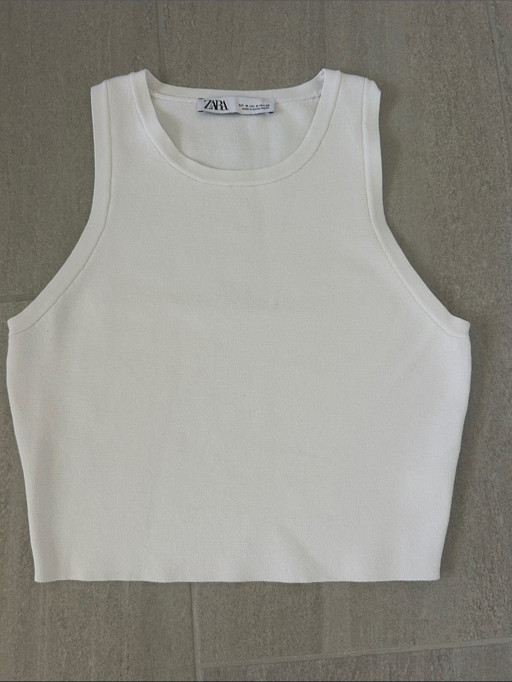 Zara White Knitted  Cropped Tank. Size Medium. 17”long